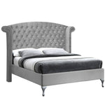 Better Home Products CLEO-46-GRY Cleopatra Crystal Tufted Velvet Platform Bed In Gray