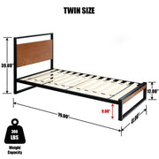 Better Home Products MAXIMO-33 Maximo Metal And Wood Platform Bed Frame Twin Brown Oak