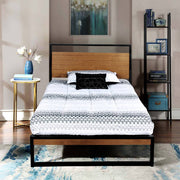 Better Home Products MAXIMO-33 Maximo Metal And Wood Platform Bed Frame Twin Brown Oak