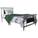 Better Home Products SIESTA-33-GRY-BLK Siesta Faux Leather Metal Bed Frame Twin In Gray - Black