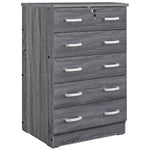 Better Home Products WC5-GRY Cindy 5 Drawer Chest Wooden Dresser With Lock In Gray
