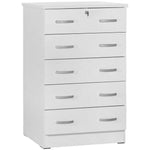 Better Home Products WC5-WHT Cindy 5 Drawer Chest Wooden Dresser With Lock In White