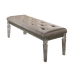 Benzara Leatherette Tufted Bench with Tapered Acrylic Leg Support, Beige and Clear