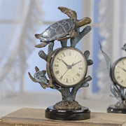 Roman Numeral Brass Turtle Coastal Table Clock