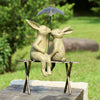 SPI 33518 Home Bunny Lovers on Bench Sculpture - Garden Decor