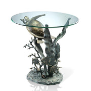 SPI Home Coastal Sea Turtle End Table - Unique Ocean Inspired Glass Top Accent