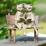 SPI Home Reading Cats on Bench – 14" H Bronze Metal Garden Sculpture for Outdoor Decor