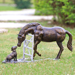 SPI Home 33723 Aluminum Barnyard Pals Horse & Dog Garden Sculpture - Garden Decor
