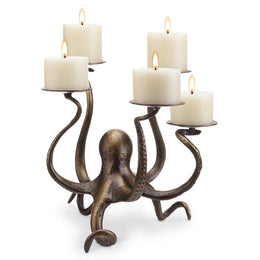 SPI Home Nautical Cast Iron Octopus Pillar Candelabra Candle Stand