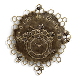 Outdoor Bee Clock and Thermometer – Rustic Garden Wall Décor