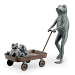 SPI Home Frog Family with Wagon Planter – Whimsical Metal Garden Sculpture with Integrated Plant Holder