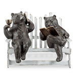 SPI Home Hipster Bears on Bench Garden Sculpture – Whimsical Metal Animal Art, Outdoor Décor with Vintage Charm, 9.5" Tall
