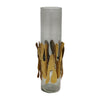 Sagebrook Home 17195-03 Glass, 20" Candle Holder with Metal Detail, Gray/Ch