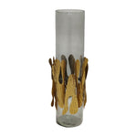 Sagebrook Home 17195-03 Glass, 20" Candle Holder with Metal Detail, Gray/Ch