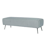 Benzara Rectangular Wooden Ottoman with Vertically Stitched Fabric Seat, Light Blue