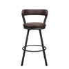 Benzara Leatherette Pub Chair with Curved Design Open Backrest, Set of 2, Brown