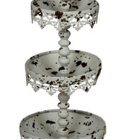 Benzara Rustic 3 Tier Iron Tray Rack with Spool Turned Design, Antique White