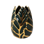 Sagebrook Home 13036-11 Ceramic 8" Leaf Vase, Forest Green/Gold
