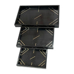 Sagebrook Home 17807 Resin, Set of 3 13/18/24", Brss Inlay Rectangle Tray, Black