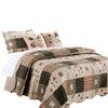 Benzara Douro Fabric 5 Piece Queen Quilt Set with Floral Print and Scalloped Edges,Brown
