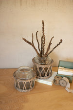 Kalalou CLAN1000  Set of Two Wicker Wrapped Glass Vases