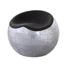 Benzara Spherical Metal Ottoman with Leatherette Saddle Seat, Gray and Black