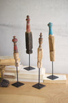 Kalalou NMCC1065 Set Of Four Repurposed Wooden Spindles On Metal Stands