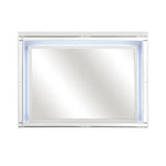 Benzara Contemporary Style Beveled Edge Mirror with LED Light, White and Silver