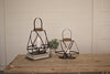 Kalalou CLL1342 Set of Two Metal Straps and Glass Lanterns
