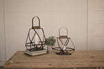 Kalalou CLL1342 Set of Two Metal Straps and Glass Lanterns