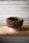 Kalalou CMH1006 Pinecone Urn With Turned Natural Wood Base - Short
