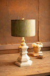 Kalalou CCG1634 Antique White Wood Table Lamp w Antique Green Metal Shade
