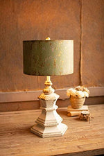 Kalalou CCG1634 Antique White Wood Table Lamp w Antique Green Metal Shade