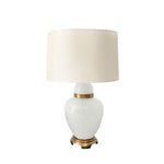 Benzara Drum Fabric Shade Table Lamp with Glass Urn Base, White