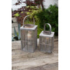 Kalalou CLUX1136 Square Bamboo Lanterns with Glass, Grey Set of 2