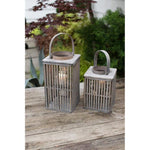 Kalalou CLUX1136 Square Bamboo Lanterns with Glass, Grey Set of 2