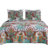 Benzara 3 Piece King Size Cotton Quilt Set with Paisley Print, Teal Blue