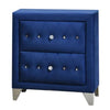 Benzara Velvet Upholstered 2 Drawer Wooden Nightstand with Faux Crustal Knobs, Blue