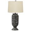 Benzara Drum Shade Table Lamp with Urn Metal Base, Cream and Black