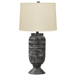 Benzara Drum Shade Table Lamp with Urn Metal Base, Cream and Black