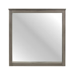 Benzara Square Wooden Frame Mirror with Grain Details, Dark Gray and Silver