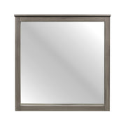 Benzara Square Wooden Frame Mirror with Grain Details, Dark Gray and Silver