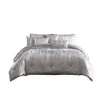 Benzara Queen Size 7 Piece Fabric Comforter Set with Crinkle Texture, Silver