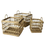 Benzara Rattan Woven Basket with Criss Cross Open Sides, Set of 3, Brown