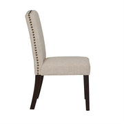 Benzara Fabric Upholstered Dining Chair with Curved Back, Set of 2, Beige and Brown