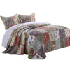 Benzara Chicago 3 Piece Fabric Queen Bedspread Set with Jacobean Prints, Multicolor