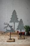 Kalalou NPV1222 Set of Three Galvanized Trees and Deer w Brass Dot Detail