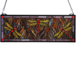 Meyda Lighting 48091 28"W X 10"H Tiffany Dragonfly Trio Stained Glass Window Panel
