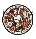Meyda Lighting 48324 15"W X 15"H Revival Wreath & Garland Medallion Stained Glass Window Panel