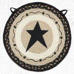 Earth Rugs CH-313 Primitive Star Black Round Chair Pad 15.5``x15.5``